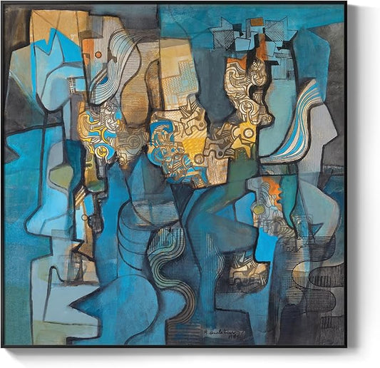 Framed Blue Modern Abstract Wall Art, Large Canvas Paintings Artwork for Walls, Minimalist Art Prints Pictures for Living Room, Hallway, Bedroom, Office, Bathroom Wall Decor -24x24 Inch