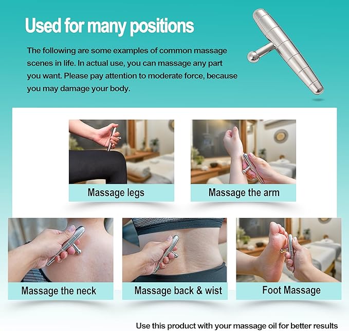2 in 1 Trigger Points Massage Tool Stainless Steel T-Bar Deep Tissue Massage Tool for Pain Relief Full-Body Fascial Relaxation – Ideal for Shoulders, Neck, Legs, and Arms – Perfect for Sports Therapy