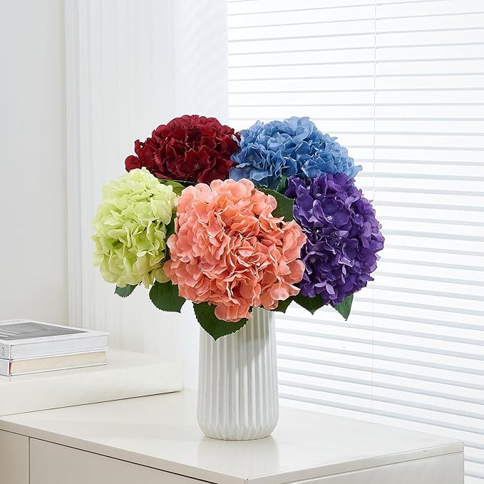 8pcs Lavender Fake Flowers Silk Hydrangea Artificial Flowers Bouquets Faux Hydrangea Stems for Home Table Centerpieces Wedding Party Decoration