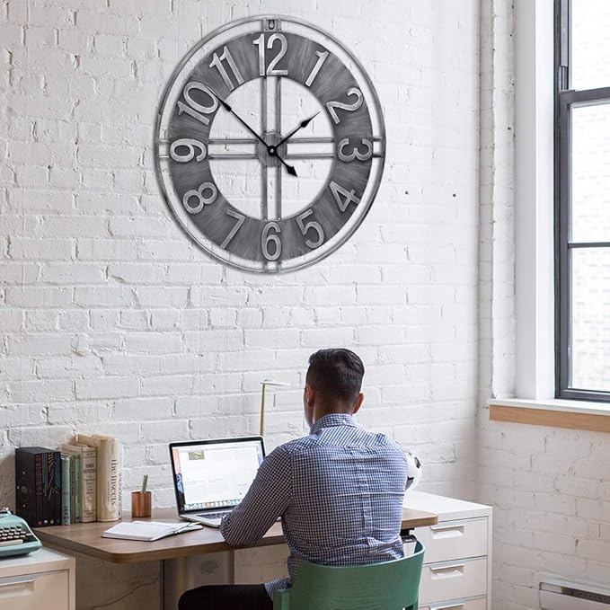 24 inch Large Wall Clock Decorative Metal Retro Oversized Clocks Decor for Home Farmhouse Living Room