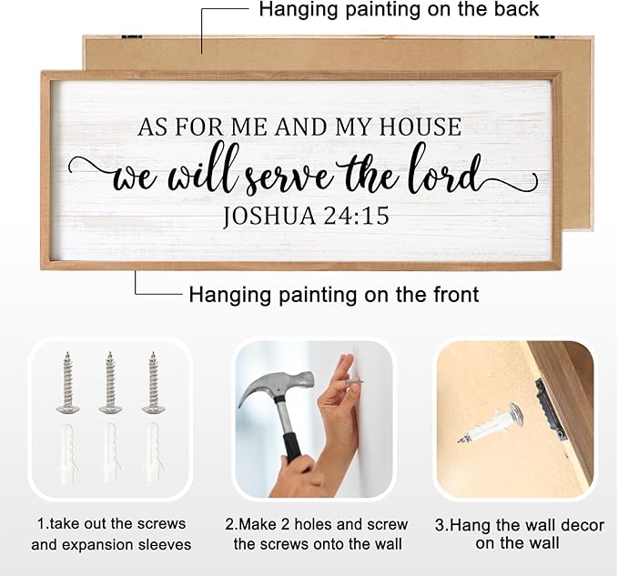 As For Me And My House We Will Serve The Lord Framed Wall Art, 40''×15'' Horizontal Positive Religious Rustic Bible Verse for Christian God Jesus Christ Prayer, Vintage Holy Catholic Scripture Decor