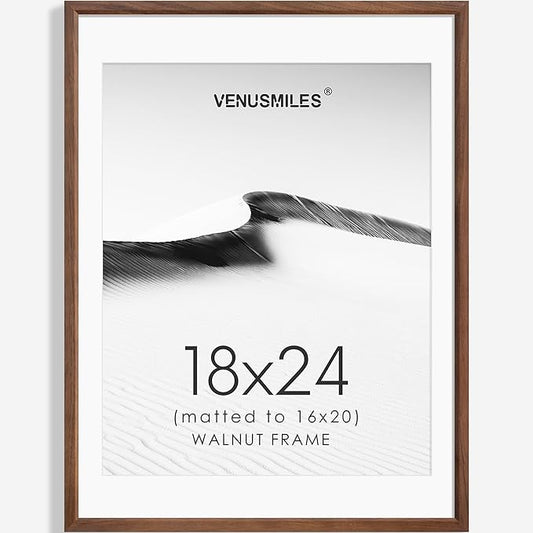 18x24 Poster Frame Natural Solid Walnut Photo Frames with 16x20 Removable Mat Wall Hanging Large Handcrafted Frame with HD Plexiglass Wall and Tabletop Display Large Picture Frame