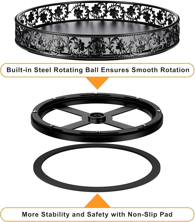 10" Lazy Susan Organizer Turntable,360 Rotating Spice Rack Lazy Susan for Cabinet Dining Table Top Countertop Pantry Kitchen Cupboard Vanity Bathroom Refrigerator Black