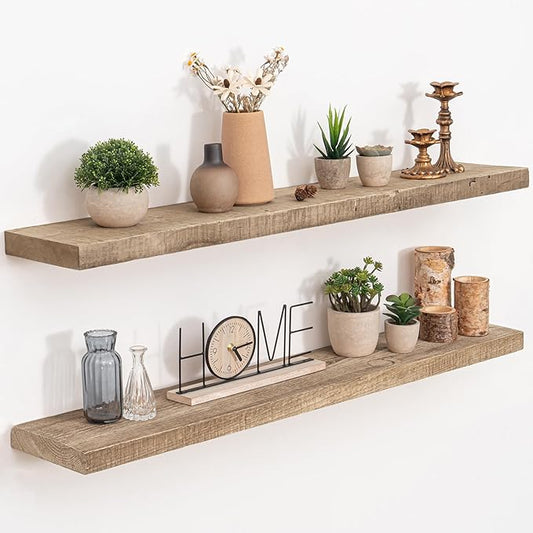 Floating Shelves Reclaimed Barnwood, 8" Deep Solid Wood Floating Shelf Wall Hanging Shelves with Invisible Heavy-Duty Metal Bracket | Wall Mounted | Farmhouse Style | 40 inches,2PCS,Natural