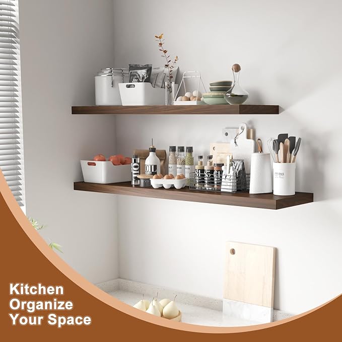 12 Inch Deep Floating Shelves for Wall 1 Pack Floating Shelves Large Storage Space Wall Mount Shelf for Living Room Kitchen Bathroom 36" W x 12" D x 1.2" H Walnut