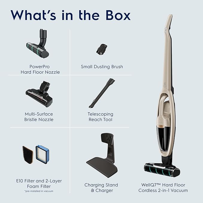 Electrolux WellQ7 Hard Floor Cordless 2-in-1 Vacuum with PowerPro Roller for Hard Surfaces, 50-Minute Run Time, 2 Power Modes, Soft Sand