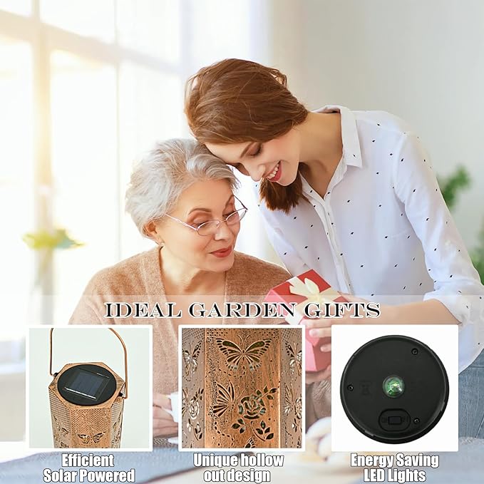 2 Pack Butterfly Solar Lanterns Outdoor Waterproof - Birthday Gifts for Women, Mom, Butterflies Solar Lights Outdoor Hanging Garden Decor for Outside, Patio, Outdoor, Yard, Lawn, Balcony