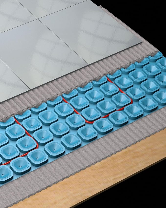 All-in-one Electric Radiant Floor Heating Kit 85 Sq Ft 240V with 2855301 Thermo Connect WiFi Programmable Thermostat, Heat Uncoupling Membrane, Underfloor Heat Cable, Safe Installation Tools