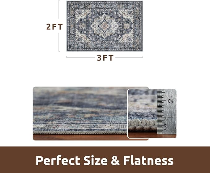 AMOAMI-2X3 Small Rug-Washable Rugs Entryway Mat Indoor-Soft Vintage Non Slip Rugs for Kitchen Laundry Room Bathroom Blue Decorative Accent Rug for in Front of Sink 24 Inch x36 Inch