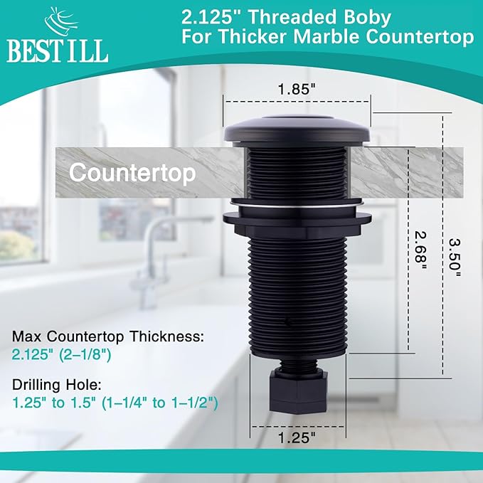 BESTILL Garbage Disposal Button, UL Listed, Cordless Sink Top Air Switch Kit for Waste Disposer, 3.6" Long Push Button with Brass Cover, Gunmetal Gray, Compatible with all Garbage Disposals