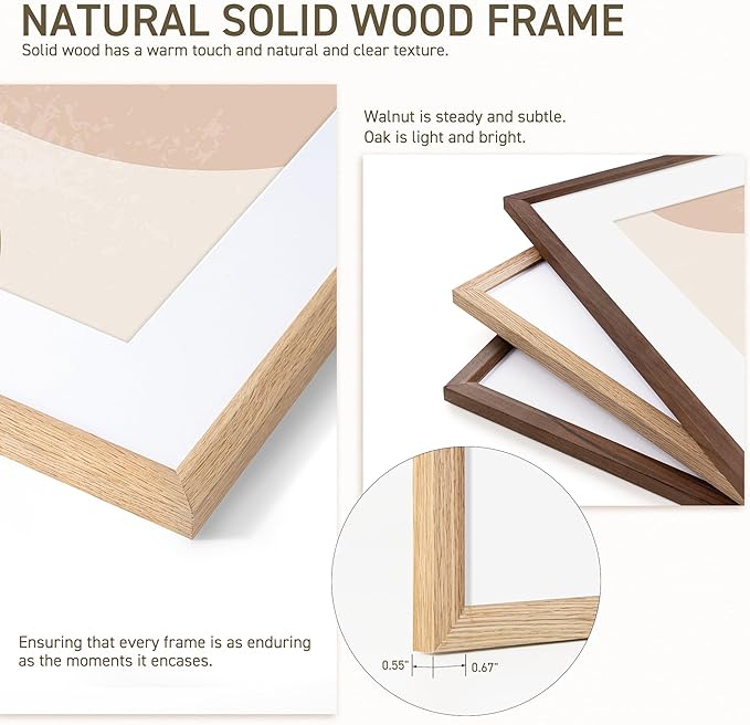 22x28 Poster Frame Set of 2 Natural Solid Oak Photo Frames with 18x24 Removable Mat Wall Hanging Large Handcrafted Frame with HD Plexiglass Wall and Tabletop Display Large Picture Frame