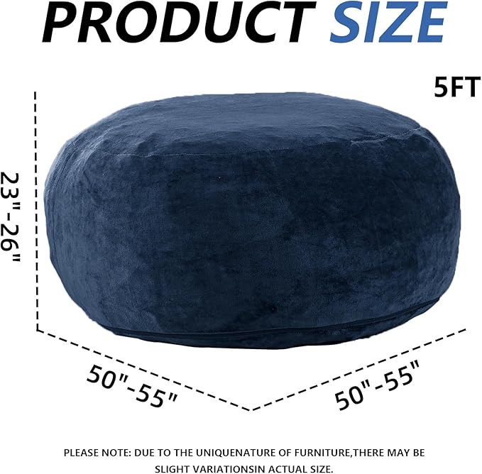 5FT，Big Bean Bag Chairs for Adults，Large beanbag with Filler Included，Memory Foam Material，Easy to Clean and Washable Corduroy Fabric，Suitable for Living Room and Bedroom (Blue, 5 Foot)