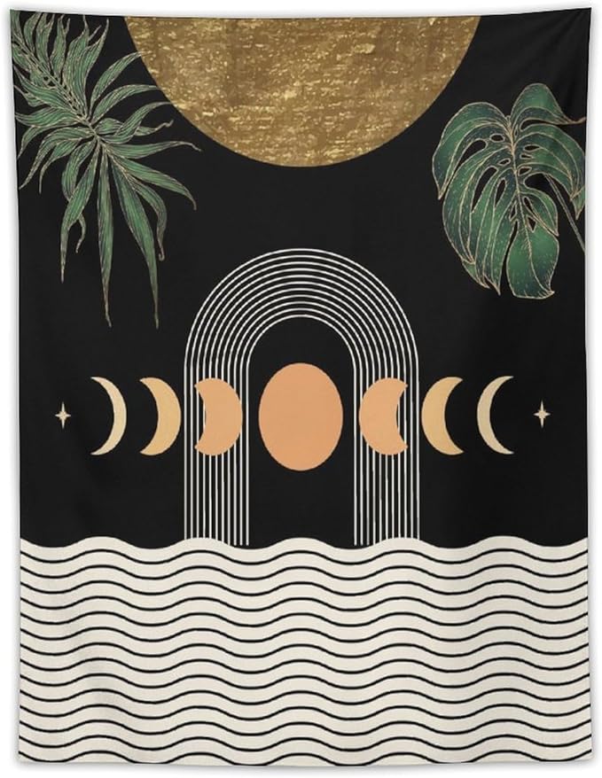 Abstract Boho Tapestry, Mid Century Tropical Tree Leaves Modern Geometric Arch Bohemian Botanical Tapestry, Home Aesthetic Wall Hanging Art Decor for Living Room Bedroom Dormitory 60x80 Inch