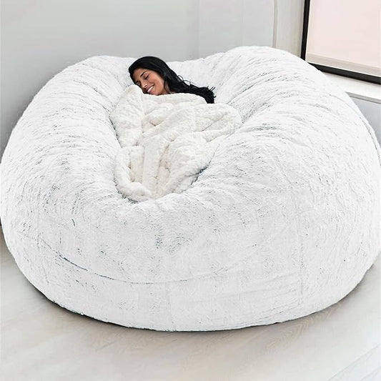 Big Huge Giant Bean Bag Chair for Adults, (No Filler) Bean Bag Chairs in Multiple Sizes and Colors Giant Foam-Filling Required- Machine Washable Covers, Double Stitched Seams (White,6FT)