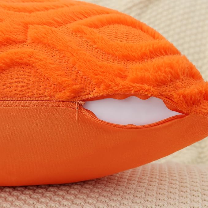 decorUhome Fall Throw Pillow Covers 20x20 Inch Set of 2, Soft Plush Decorative Faux Fur Orange Solid Couch Pillow Covers, Accent Farmhouse Neutral Square Euro Pillow Cases for Sofa Bed Living Room