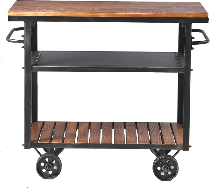 Diwhy Industrial 3 Tier Rolling Utility Storage Cart Wine Beverage, Metal Wine Rack with Wheels Kitchen Bar Dining Room Tea Wine, Storage Cart with Wood