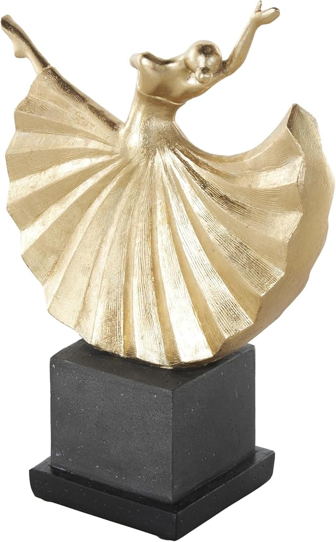 Deco 79 Polystone Dancer Decorative Sculpture Home Decor Statue with Black Square Base, Accent Figurine 9" x 4" x 12", Gold
