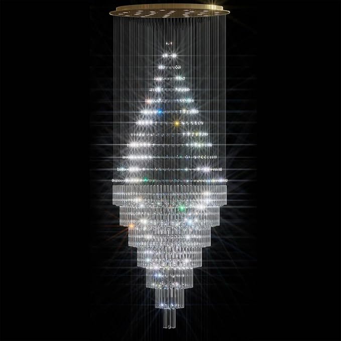 Flashing God D59''X H120'' Large Chandelier for High Ceiling, Modern Crystal Chandeliers Lighting Fixture Raindrop Chandelier for Entryway Staircase Foyer Living Room