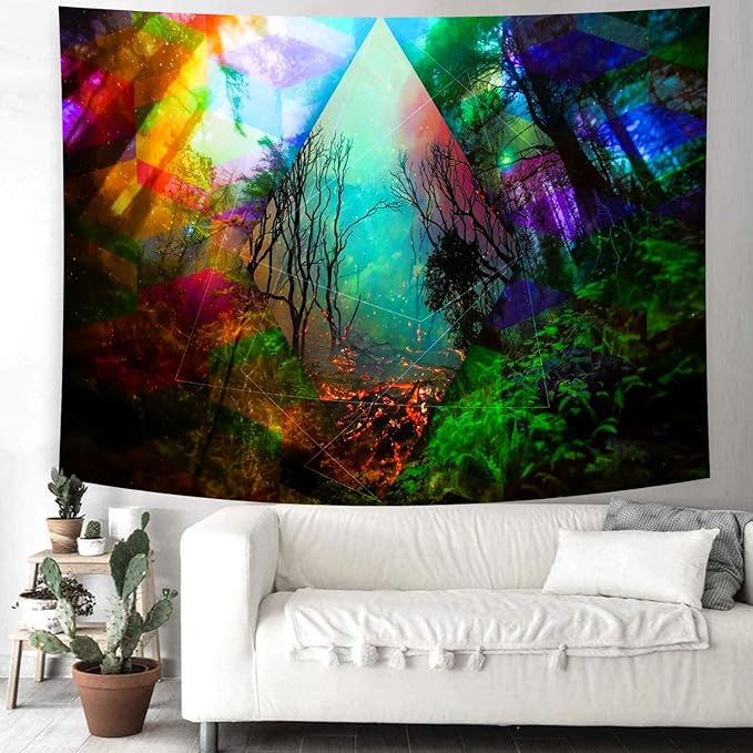 Delur Forest Tapestry Tree of Life Tropical Rainforest Tapestry Wall Hanging Colorful Nature Landscape Mystical Psychedelic Spiritual Headboard for Bedroom Living Room Home Decor (59.1" x 78.7")