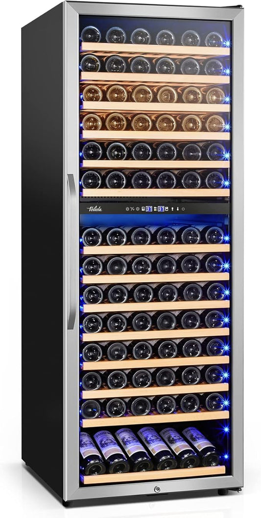 24 Inch Wine Cooler Fridge Dual Zone, Professional Large Capacity High Wine Refrigerator with Powerful Compressor, Quiet Operation and Elegant Design-KMHJ408D