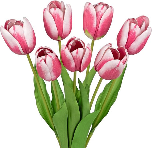 Artificial Tulips Flowers – 24" Long Stem Faux Tulips, 7PCS Real Touch Fake Red Tulip for Vase, Farmhouse, Kitchen, Spring & Wedding Home Decor