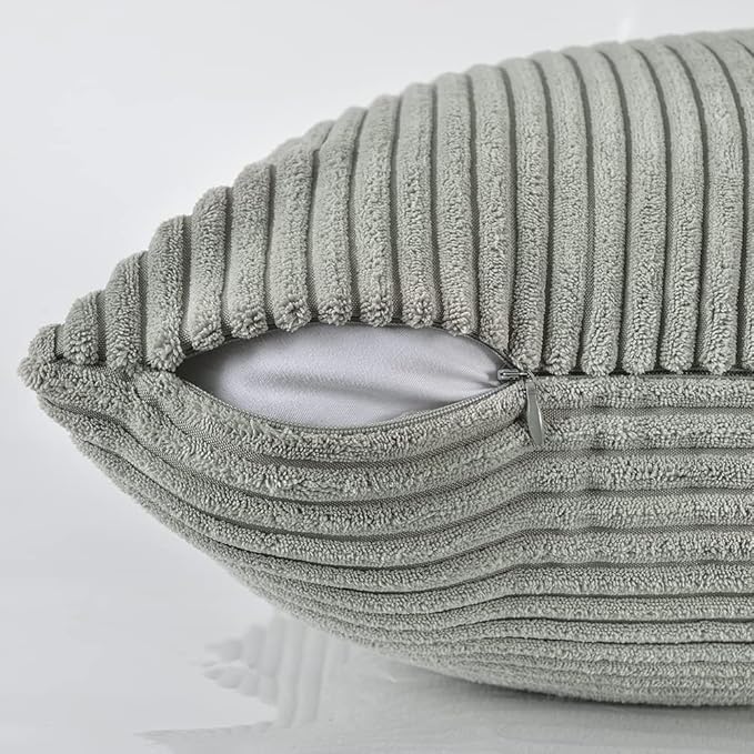 Fancy Homi 2 Packs Grey Lumbar Decorative Throw Pillow Covers 12x20 Inch for Living Room Couch Bed Sofa, Rustic Farmhouse Boho Home Decor, Soft Striped Corduroy Rectangle Accent Cushion Case 30x50 cm