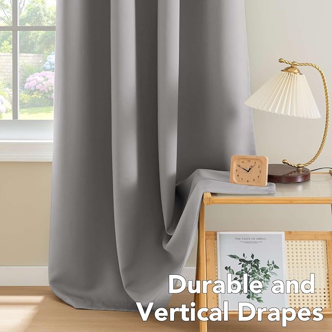 H.VERSAILTEX Insulated Thermal Blackout 72-Inch Long Grey Curtain Panels Pair - Nickel Grommet Window Drapes for Bedroom/Living Room (Dove Gray,Set of 2)