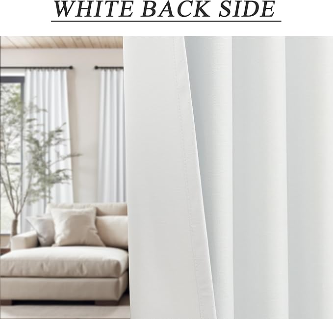 Elegant White Room Darkening Curtains 63 Inch Long Small Bay Window Full Blackout Dining Room Curtains Linen 63 Inch Length 2 Panels Privacy Insulated Bedroom Drapes for Living Room Divider Back Tab
