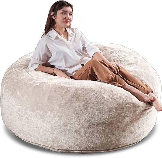 4FT Large Bean Bag Chairs,Big Adult Size Memory Foam Beanbags with Filler Included,Machine Washable corduroy cover,Ultra Soft Plush Gaming Bing Bag Puff Chair for Dorm, Living Room & Bedroom (Apricot)
