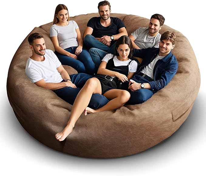Bean Bag Chair for Adults 8FT,Soft Removable Cover for Teens/Girls Bedroom,Fluffy Giant Round Floor Beanbag Lounger Chairs (No Filler,Tan)