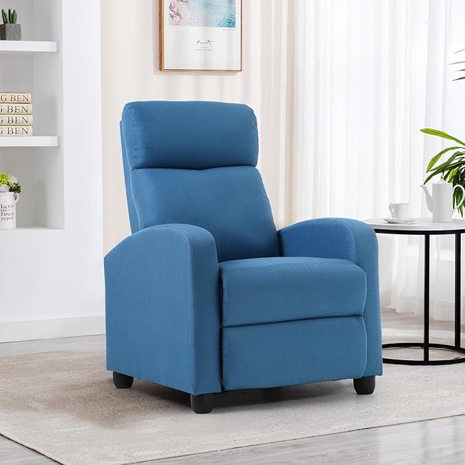 BestMassage | Recliner Chair | No Massage Function | Textile Blue | with Lumbar Support, Adjustable Push Back, Wide Armrests, Footrest & Padded Seat | Easy Assembly | for Living Room, Home Theatre