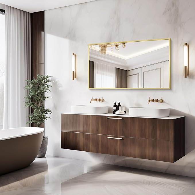 Gold Bathroom Mirror for Wall, 30x48 Inch Rectangle Mirrors with Metal Frame, Modern Vanity Wall Mirror Decor for Bathroom Living Room, Entryway Hangs Horizontal or Vertical