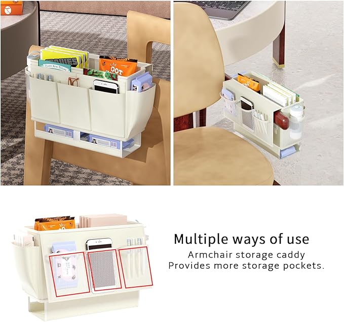 Bedside Caddy, Bed Organizer with 11 Pockets and Power Strip Holder,Versatile Bedside Storage Caddy for Home,Dorm,Bunk,Hospital,Crib Bed (2 Pack White)