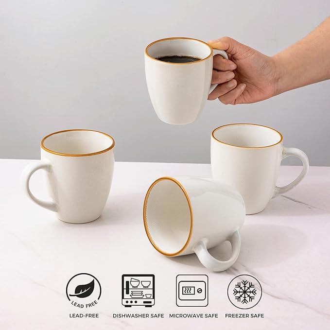 GBHOME Ceramic Coffee Mugs Set of 6, 12oz Stoneware Coffee Mugs Set For Dad Mom Women MEN, Light Weight Ceramic Coffee Cups for Latte/Tea/Beer/Hot Cocoa, Dishwasher & Microwave Safe-Pearl White