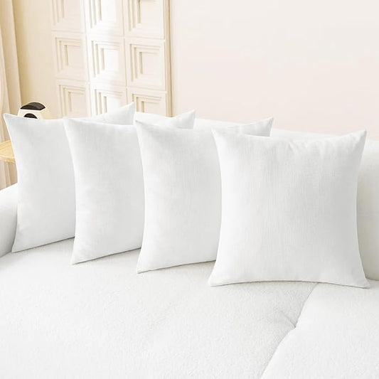 CaliTime Throw Pillow Covers Decorative 18 X 18 Inches Pack of 4 Cozy Chenille Cushion Cases for Couch Sofa Bed Living Room Home True White