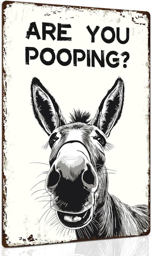 ALKB Funny Donkey Are You Pooping Metal Signs Vintage Farmhouse Bathroom Wall Decor Donkey Lovers Gift 8 x 12 Inch