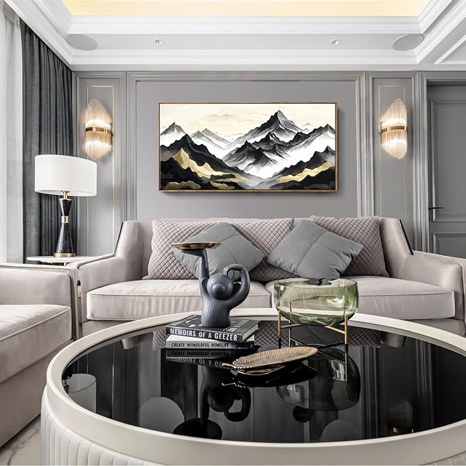 amatop Large Framed Canvas Wall Art Modern Abstract Mountain Landscape Art Print Zen Minimalist Artwork Black and White Decorative Motivational Picture for Office Living Room Bedroom Decor 48x24 Inch