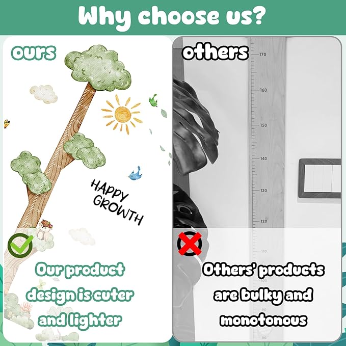 3D Cartoon Height Chart for Kids, DIY Growth Stickers, Removable Height Wall Chart for Kids Nursery, Bedroom, Bathroom