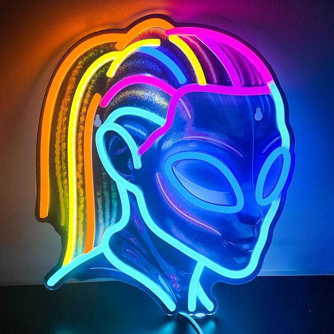 Dreadlocks Alien Neon Sign, E.T Neon Signs for Wall Decor, for Man Cave Game Room Teens Boy Room Decor, Gift for Teens Kids E.T Fans UFO Fans, Dimmable Decoration USB Powered with Switch