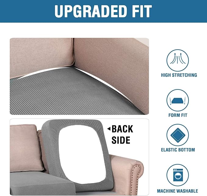 H.VERSAILTEX Super Stretch Individual Seat Cushion Covers Sofa Covers Couch Cushion Covers Slipcover Sets Thick Jacquard Textured Twill Fabric (1 Piece Chair Cushion Cover, Dove)