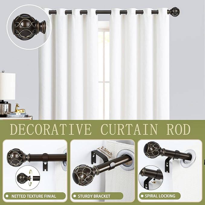 Bronze Farmhouse Curtain Rods for Windows:72-144" Heavy Duty Adjustable Long Curtain Rod for Bedroom Living Room,Boho Decorative Rustic Drapery Rods with Vintage Coastal Finials,Antique Bronze