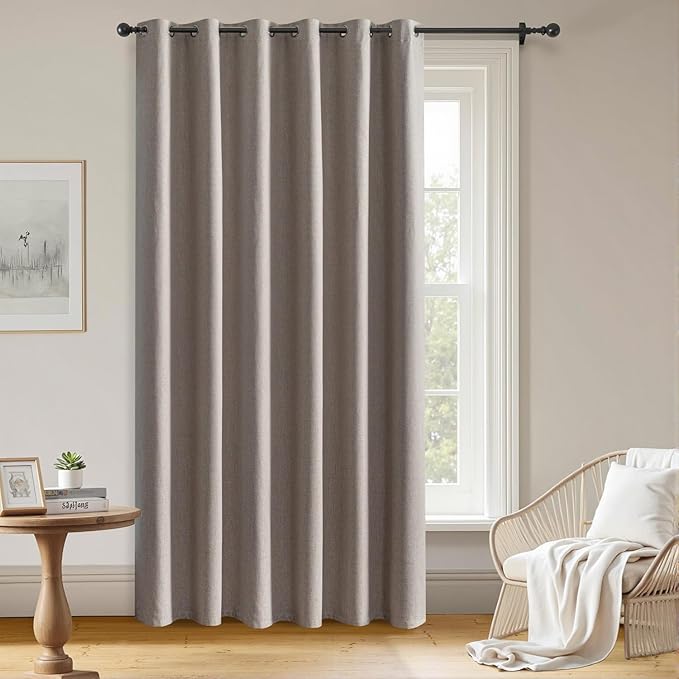 Blackout Curtains Customsize 1 Panel, 100% Blackout Textured Thermal Curtains, Grommet Privacy Light Blocking Drapes for Living Room Bedroom Luxury Decor(Customsize, Linen)