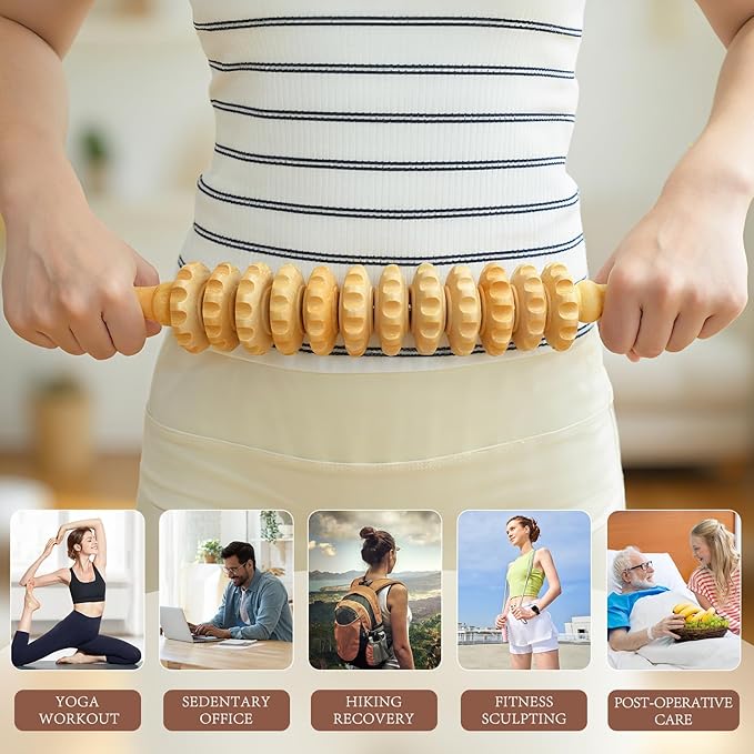 Curved Wood Therapy Massage Roller Tools,Wooden Lymphatic Drainage Massager,Cellulite Massage Tool & Muscle Roller Stick for Cellulite Reduction,Muscle Tension and Body Shaping