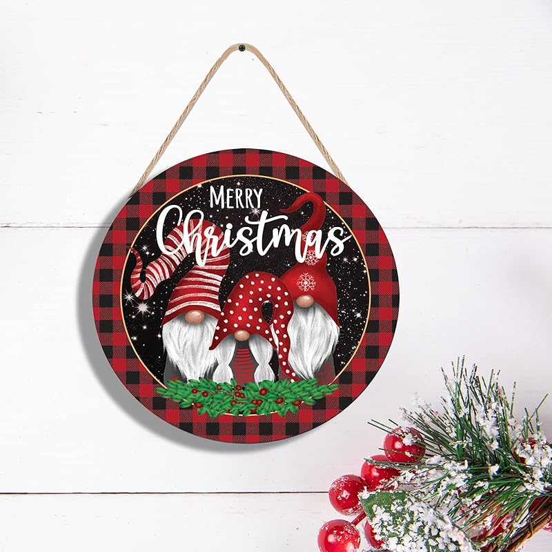 Christmas Gnome Wooden Hanging Sign Door Decoration,Merry Christmas Welcome Sign Front Door with Three Dwarfs for Christmas Home Window Wall Farmhouse Indoor Outdoor