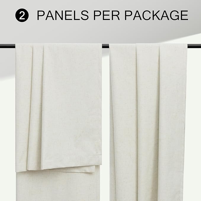 80 Inch Long Linen Blackout Curtains 2 Panels Set for 76-80 inch Window Drapes Back Tab Pleated Boho Room Darkening Thermal Curtains for Sliding Glass Door Custom Made Ivory Cream 52x80 in Length