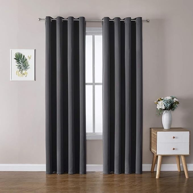 ChrisDowa Grommet Room Darkening Curtains for Bedroom and Living Room - 2 Panels Set Thermal Insulated Blackout Curtains (Dark Grey, 52W x 72L)