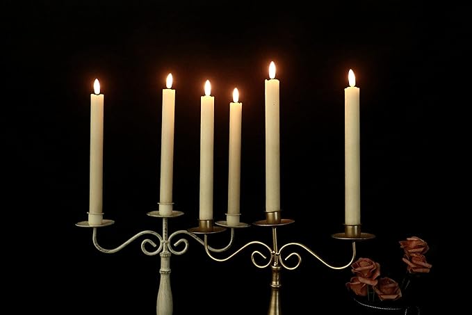 GenSwin Flameless Flickering Taper Candles with 2 Remote Controls and Timer, Real Wax 3D Wick Light Window Candles Battery Operated Pack of 8, Christmas Home Wedding Decor(Ivory, 0.78 X 9.64 Inch)