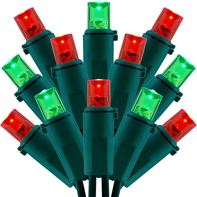 200 Count Red Green Wide Angle LED Christmas Lights, 66 ft Green Wire UL Certified Commercial Grade 5mm Holiday String Light Set (Red & Green)