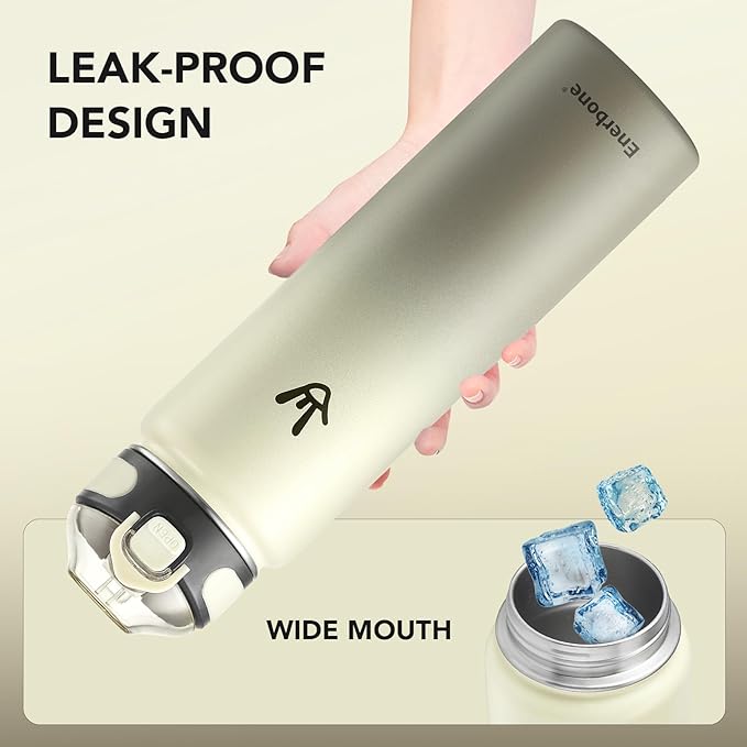 Enerbone 32 oz Insulated Water Bottle, Stainless Steel Bottle with Carrying Strap, Double-Wall Vacuum Insulation Design, Leakproof Sports Bottle with Straw, Keep Drinks Cold or Hot for Hours