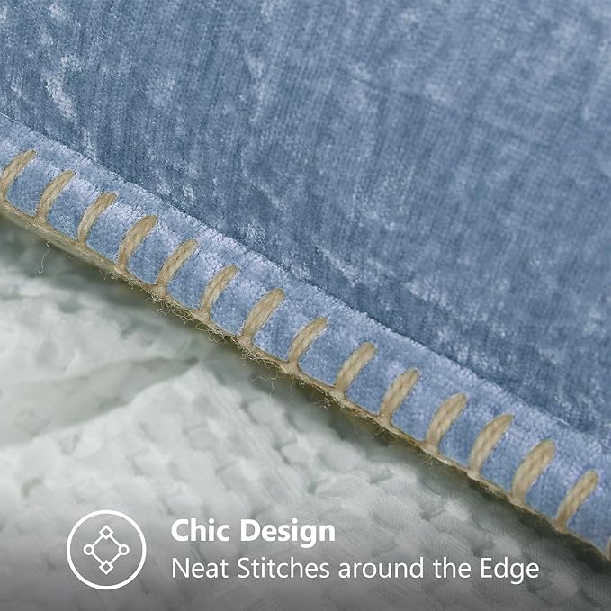 decorUhome Chenille Soft Throw Pillow Covers 12x20 Set of 2, Lumbar Velvet Farmhouse Neutral Decorative Euro Pillow Covers with Stitched Edge for Couch Sofa Bed Home Decor, Blue
